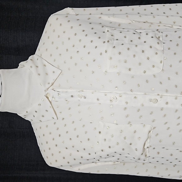 Gold polka-dot sheer button up blouse - Picture 2 of 7